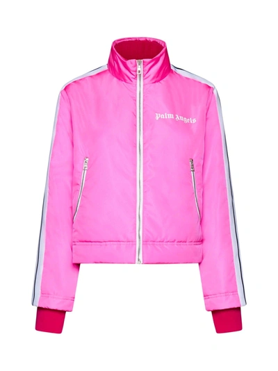 Palm Angels Logo Nylon Track Puffer Jacket In Fuchsia