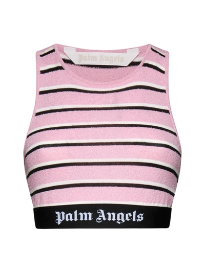 Palm Angels Logo-underband Crop Top In Pink Black