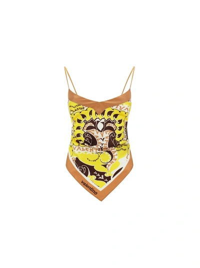 Valentino Paisley-print Silk Top In Yellow Dark Fudge