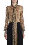 STELLA MCCARTNEY PYTHON PRINT SHEER SILK BLOUSE