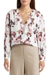 Nordstrom Print V-neck Blouse In Ivory- Pink Rust Smudge