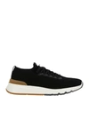Brunello Cucinelli Cotton Knit And Semi-polished Calfskin Runner Sneakers In Black