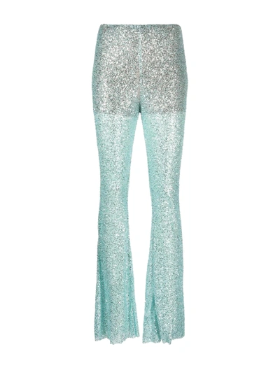 Self-portrait Sequin-embellished Fishnet Trousers In Light Blue