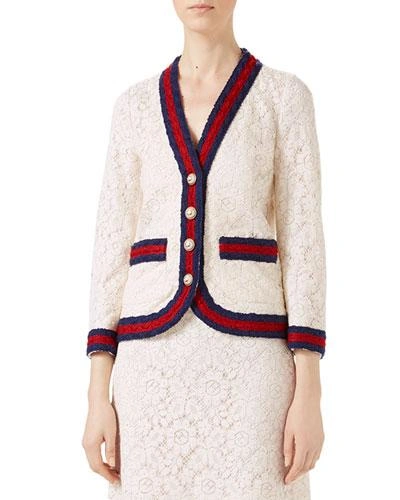 Gucci Cluny Lace Jacket With Web White ModeSens