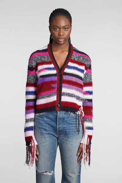 Amiri Yarn Striped V-neck Cardigan In Purple