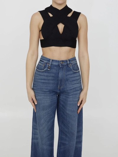 Balmain Cut-out Ribbed Cropped Top In Black