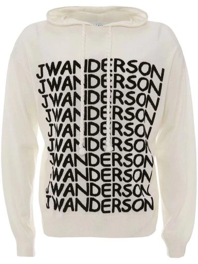 Jw Anderson Intarsia-logo Long-sleeve Hoodie In Bianco
