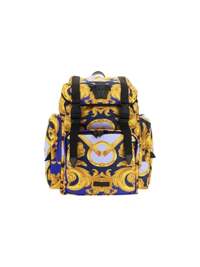 Versace Backpack In Navy Cobalt Gold Black Pa (blue)