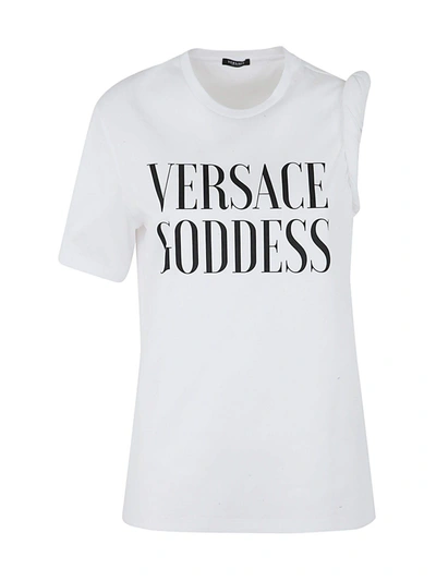 Versace Goddess Printed Cotton T-shirt In White