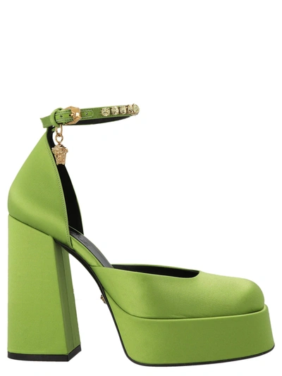 Versace Medusa Aevitas 125mm Satin Pumps In Green