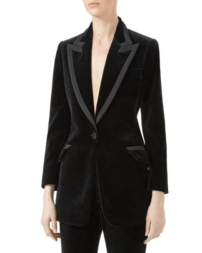 Gucci Embellished Grosgrain-trimmed Velvet Blazer In Black