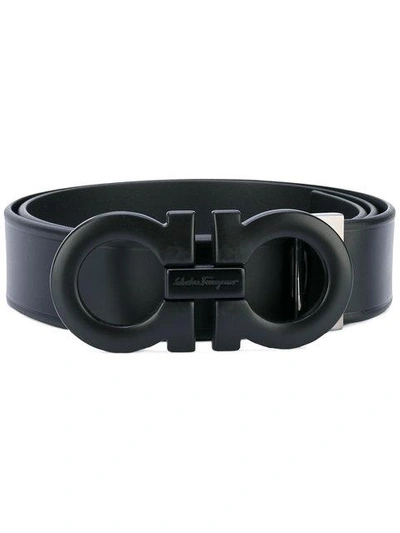 Ferragamo Black Leather Double Gancio Belt