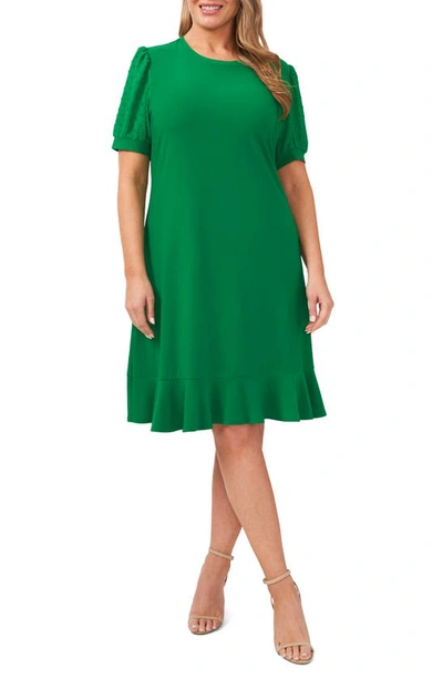 Cece Clip Dot Puff Sleeve Dress In Green