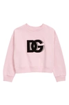 Dolce & Gabbana Kids' Embroidered Dg Logo Cotton Sweatshirt In Pink