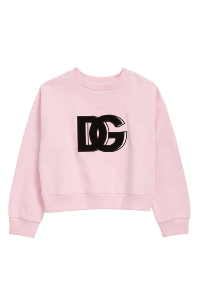 Dolce & Gabbana Kids' Logo Patch Cotton Sweatshirt In Pink