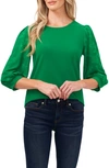 Cece Lace Sleeve Stretch Crepe Blouse In Green