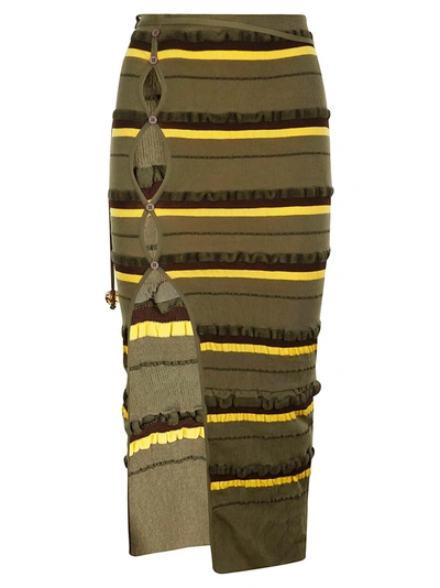 Jacquemus La Jupe Maille Concha Asymmetric Stripe Skirt In Green