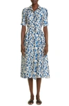 Lafayette 148 Floral Belted Silk Shirtdress In Glaze Blue Multi