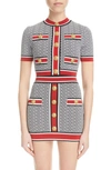 Balmain Monogram Jacquard Short Sleeve Crop Sweater In Ejc Black Multi