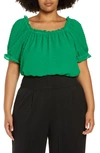 Cece Square Neck Clip Dot Top In Green