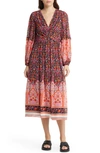 Kobi Halperin Skye Floral Border Print Midi Dress In Black Multi