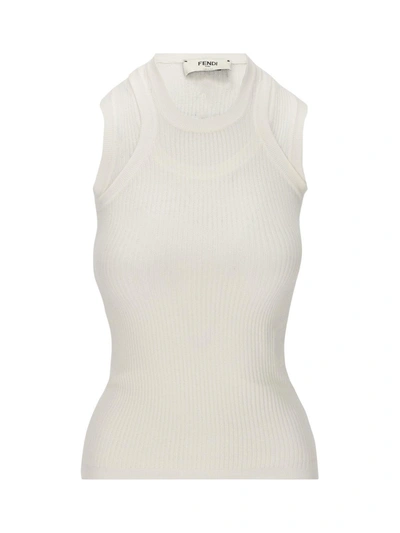 Fendi Knitted Layered Top In Bianco