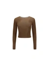 Saint Laurent Crew-neck Fine-knit Top In Beige