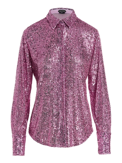 Tom Ford Sequin-embellished Long-sleeve Shirt In Purple