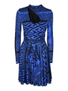 Versace Monogram Multi Foulard Long Sleeve Mini Dress In Black/royal Blue
