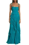 Ulla Johnson Aveline Silk Tie-shoulder Tiered Ruffle Gown In Montego