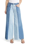 FRAME FRONT SLIT RAW HEM WIDE LEG JEANS