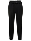 BRUNELLO CUCINELLI BRUNELLO CUCINELLI BLACK CROPPED PULL-UP PANTS WITH BELT IN RAYON BLEND WOMAN