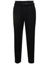 Brunello Cucinelli Black Cropped Pull-up Pants With Belt In Rayon Blend Woman In Black