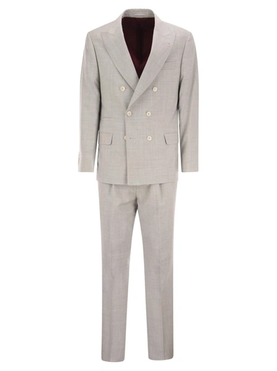 Brunello Cucinelli Natural Comfort Virgin Wool Cloth Suit In Pearl