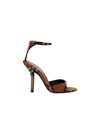 Burberry Check Stiletto-heel Sandals In Brown