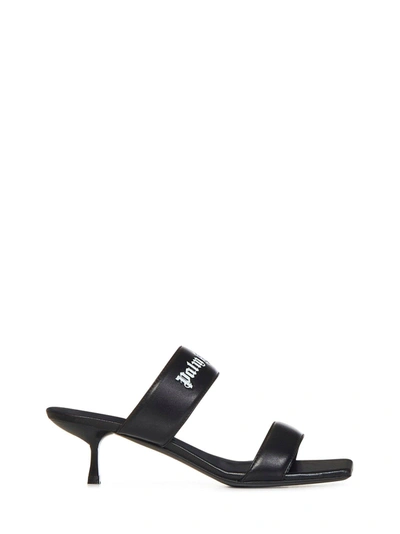 Palm Angels 45mm Logo Band Leather Mules In Black