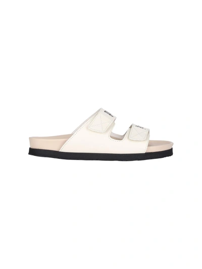 Palm Angels Logo-print Leather Flat Sandals In Beige