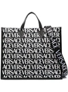 VERSACE VERSACE REPEAT TOTE BAG WITH ALL-OVER LOGO PRINT IN BLACK CANVAS WOMAN