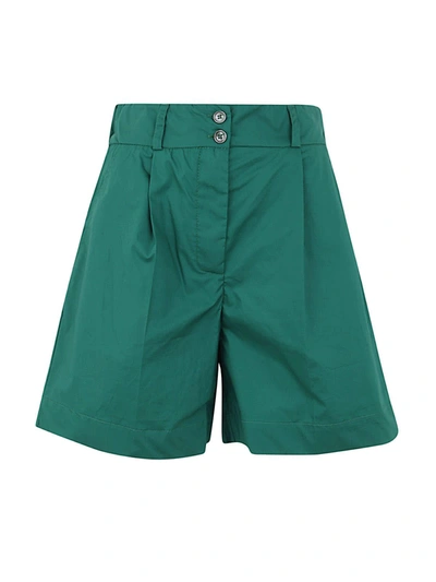Woolrich Pleat-detail High-waisted Shorts In Evergreen