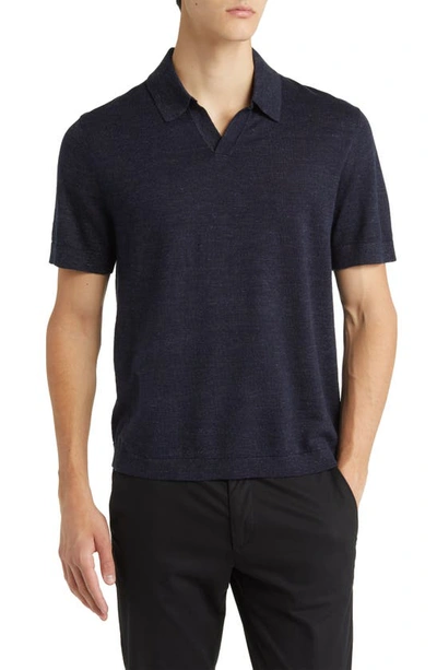 Theory Brenan Linen-blend Jersey Polo Shirt In Blue
