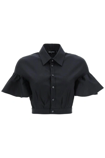Dsquared2 Cropped Cotton Shirt In Black (black)