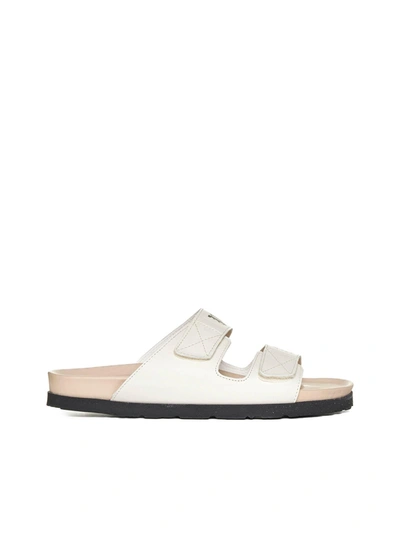 Palm Angels Logo-print Leather Flat Sandals In Off White Beige