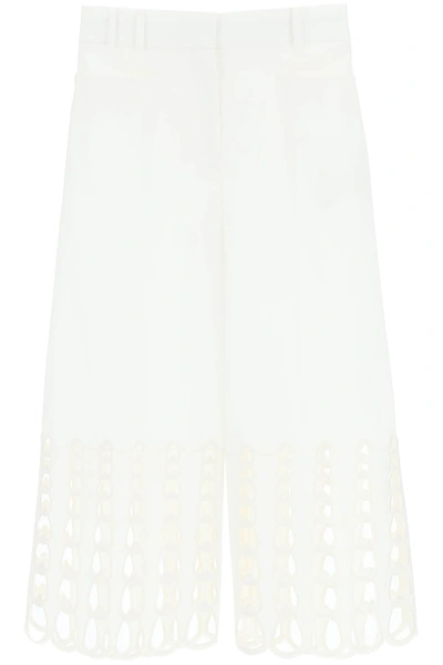 Stella Mccartney Cropped Broderie Anglaise Cotton-twill Wide-leg Pants In White