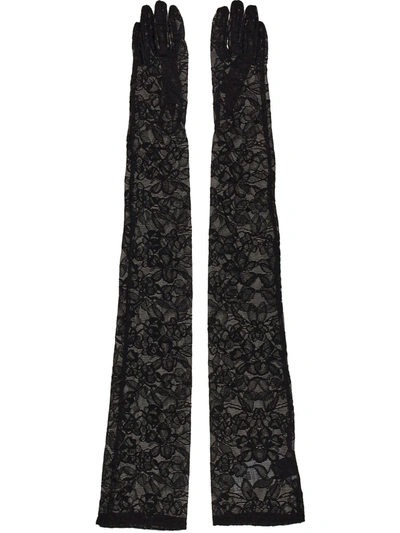 Versace Long Lace Gloves In Nero