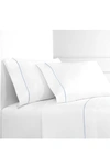 MELANGE HOME PERCALE COTTON SINGLE STRIPE EMBROIDERED 4-PIECE SHEET SET