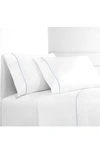 Melange Percale Cotton Single Stripe Embroidered 4-piece Sheet Set In Blue/white