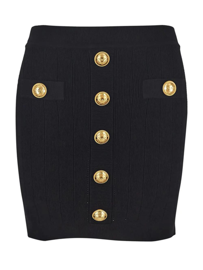Balmain Knitted Mini Skirt With Buttons In Black