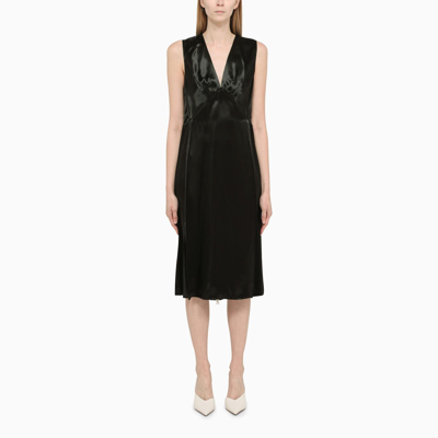 Bottega Veneta Black Satin Midi Dress In Camping