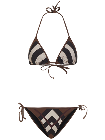 Burberry Cobb Check Triangle Two-piece Bikini Set In Dark Birch Brown Pat