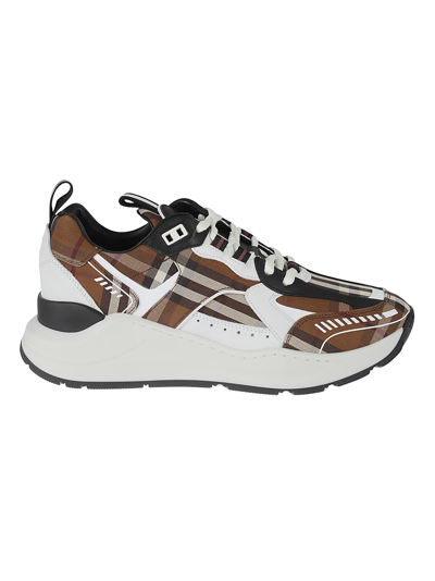 Burberry Vintage Check Cotton And Leather Trainers In Dark Birch Brown
